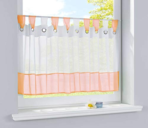 Scheibengardine Voile Gardine Ösen mit Bordüre Vorhang Küche Gardinenstange, 50x160 (HxB), Orange, 610710 von Gardinenbox