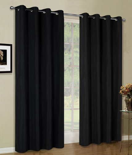 Vorhang Blickdicht Schal, 2 Stück 245x140 (HxB) Matte unifarbene Gardine mit Ösen, Schwarz Material aus Microsatin Micofaser-Gewebe., 204050 von Gardinenbox