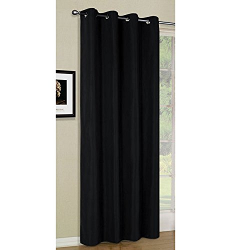 Vorhang Blickdicht Schal, Matte lichtdurchlässige unifarbene Gardine mit Ösen. Material aus Microsatin-Gewebe, 175x140, Schwarz 20405 von Gardinenbox