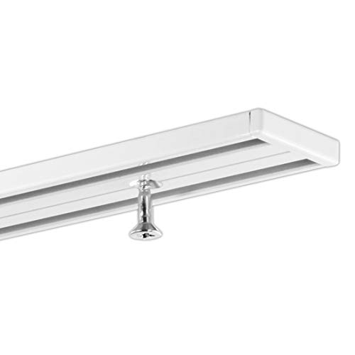GARDINEUM 4,40 m (3 x 1,46 m + Verbinder) Vorhangschiene, Aluminium, weiß, glatte, glänzende Oberfläche, 2-läufig, vorgebohrt mit Endkappe, hochwertig, flach von Gardineum