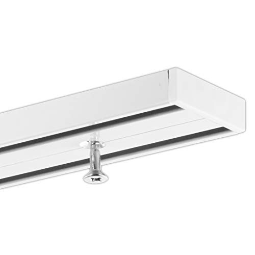 Gardineum 100 cm Vorhangschiene, Gardinenschiene, Aluminium, weiße Oberfläche, 2-läufige Objektschiene, vorgebohrt von Gardineum