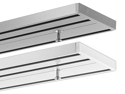 Gardineum 280 cm Gardinenschiene, alle Längen bis 4,00 m mögich, Vorhangschiene Aluminium, 3-läufig Objetkschiene - vorgebohrt, weiß, glatte glänzende Oberfläche von Gardineum