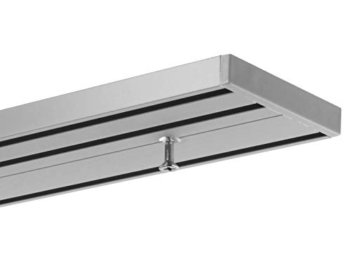 Gardineum 3.80 m (2 x 1.90 m + Verbinder) Vorhangschiene Gardinenschiene Aluminium alu-silberne Oberfläche 3-läufige Objektschiene - vorgebohrt! von Gardineum