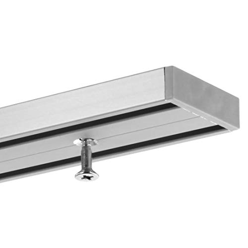 Gardineum 380 cm Vorhangschiene Gardinenschiene, alle Längen bis 4,00 m möglich, Aluminium, 2-läufige graue Objektschiene, vorgebohrt von Gardineum
