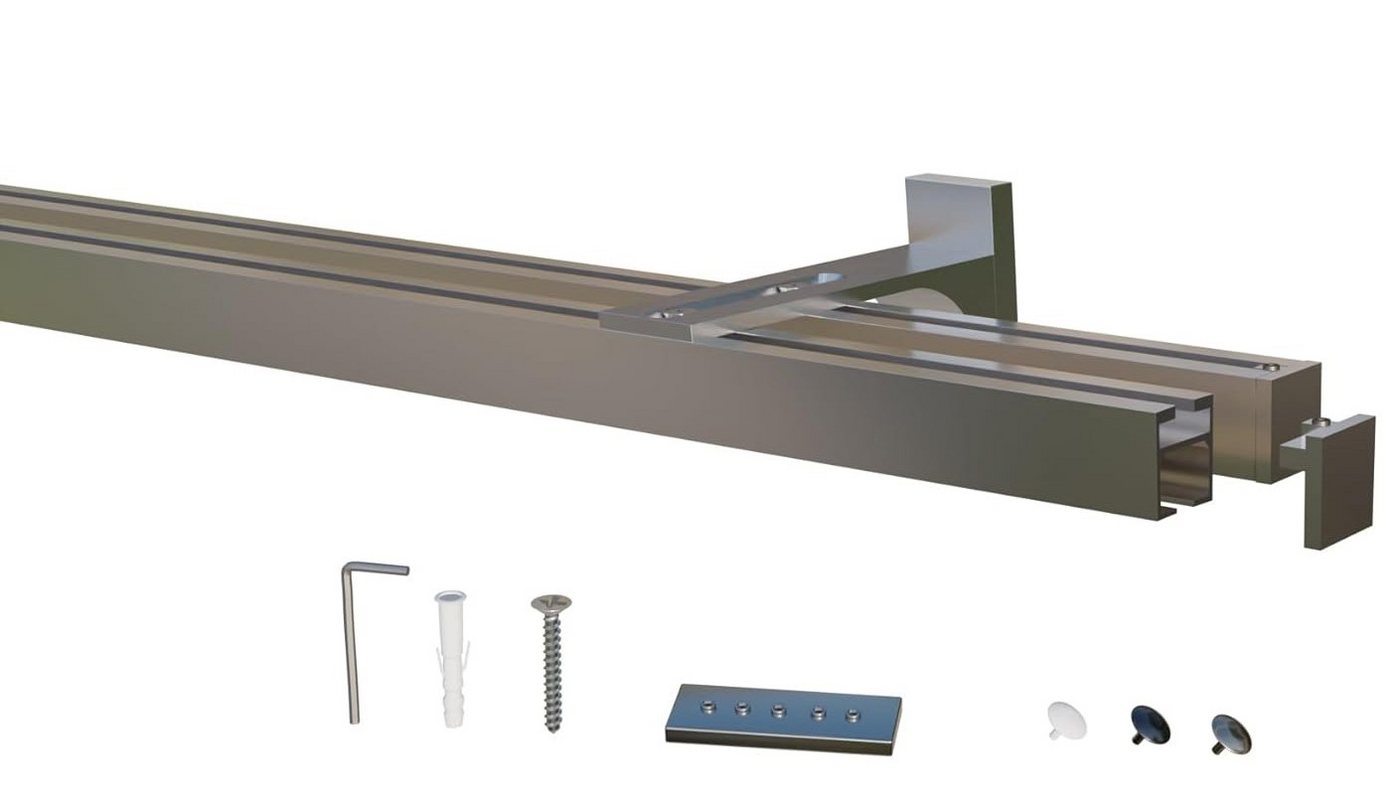 Gardineum Innenlaufschiene Eckige Innenlaufstange/ Gardinenstange 20x20mm mit Wandhalterung-2lfg von Gardineum