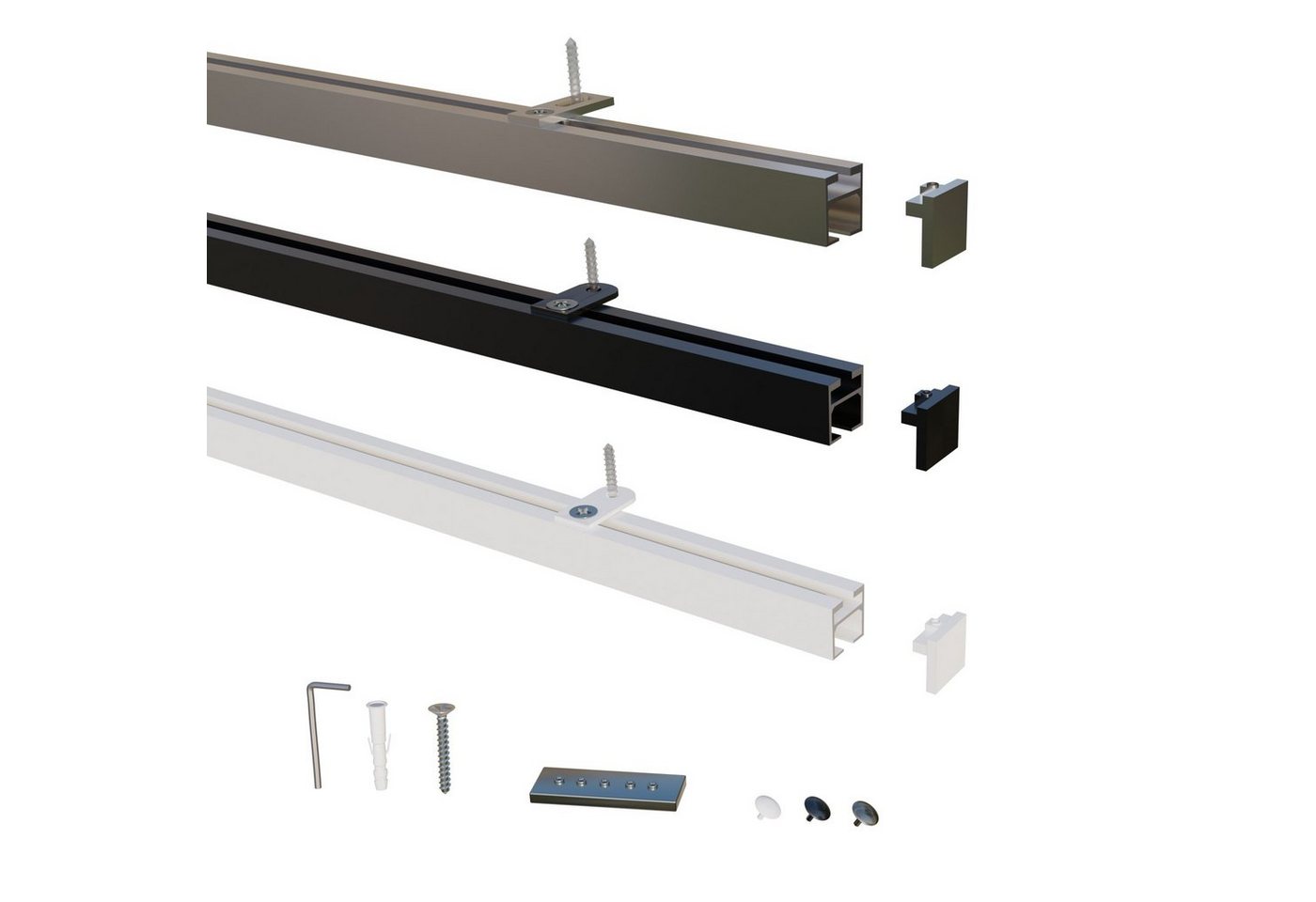 Gardineum Innenlaufschiene eckige Innenlaufstange/ Gardinenstange 20 x 20 mm mit Deckenträger von Gardineum