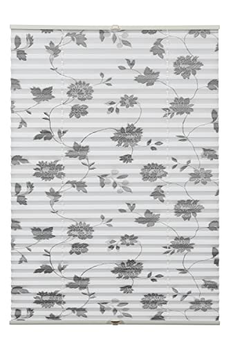 GARDINIA Plissee Concept zum Klemmen, Blickdichtes Faltrollo, Lichtdurchlässig, Alle Montage-Teile inklusive, Höhenverstellbar, Blüten-Muster, Weiß, 80 x 210 cm (BxH) von Gardinia