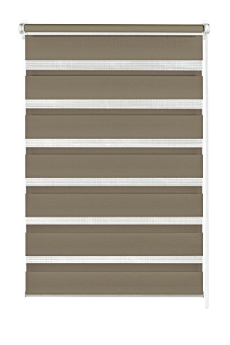 GARDINIA Doppelrollo zum Klemmen oder Kleben, Duo-Rollo ohne Bohren, Seitenzugrollo, Transparente und blickdichte Streifen, Mocca, 60 x 150 cm von Gardinia