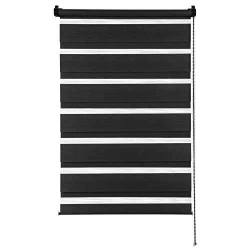 GARDINIA Doppelrollo zum Klemmen oder Kleben, Duo-Rollo ohne Bohren, Seitenzugrollo, Transparente und blickdichte Streifen, Schwarz, 120 x 150 cm von Gardinia