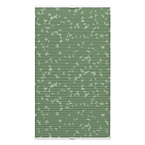 GARDINIA Plissee zum Klemmen, Blickdichtes Faltrollo, Alle Montage-Teile inklusive, Plissee verspannt mit Zwei Bedienschienen, Japandi Ginkgo Jade Green, Grün, 80 x 130 cm von Gardinia