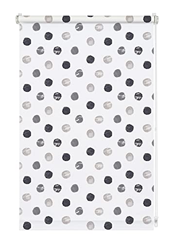 GARDINIA Rollo Digiprint Dots grau zum Klemmen, Tageslicht-Rollo mit Digitaldruck, Blickdicht, Alle Montage-Teile inklusive, Weiß/Dekor, 120 x 150 cm (BxH) von Gardinia