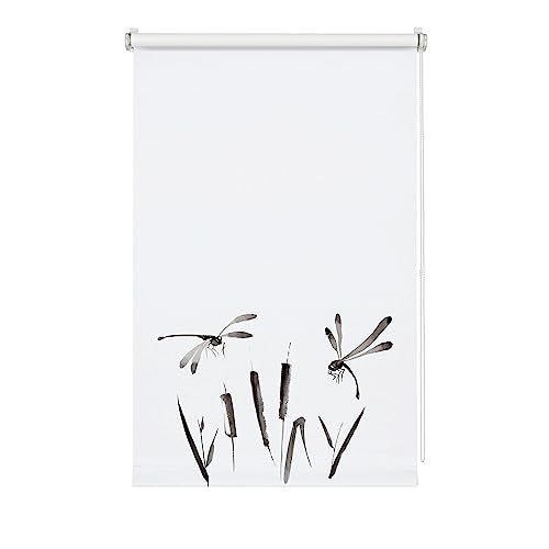 GARDINIA Rollo zum Klemmen, Tageslicht-Rollo, Blickdicht, Alle Montage-Teile inklusive, EASYFIX Rollo Japandi Dragonfly, Weiß/Dekor, 45 x 150 cm von Gardinia