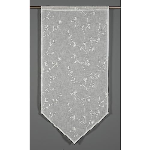 GARDINIA Spitzpanneaux mit Blumen-Stickerei, Fensterdekoration, Halbtransparent, Weiß, 60 x 120 cm von Gardinia