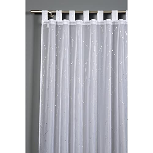 GARDINIA Vorhang mit angenähten Schlaufen, Transparenter Schlaufenschal, Voile mit Silberdruck, Lichtdurchlässig und transparent, Weiß, 140 x 245 cm von Gardinia