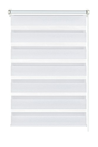 GARDINIA Doppelrollo zum Klemmen oder Kleben, Duo-Rollo ohne Bohren, Seitenzugrollo, Transparente und blickdichte Streifen, Weiß, 90 x 220 cm von Gardinia