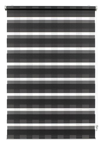 Gardinia Doppelrollo zum Klemmen oder Kleben, Duo-Rollo/Seitenzugrollo, Transparente und blickdichte Streifen, Alle Montage-Teile inklusive, Karo anthrazit, 45 x 150 cm (BxH), 33914 von Gardinia