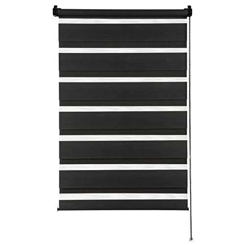 GARDINIA Doppelrollo zum Klemmen oder Kleben, Duo-Rollo ohne Bohren, Seitenzugrollo, Transparente und blickdichte Streifen, Schwarz, 45 x 150 cm von Gardinia