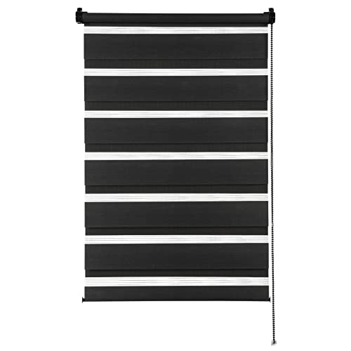 GARDINIA Doppelrollo zum Klemmen oder Kleben, Duo-Rollo ohne Bohren, Seitenzugrollo, Transparente und blickdichte Streifen, Schwarz, 75 x 150 cm GARDINIA Doppelrollo zum Klemmen oder Kleben, Duo-Rollo ohne Bohren, Seitenzugrollo, Transparente und blickdichte Streifen, Schwarz, 75 x 150 cm von Gardinia