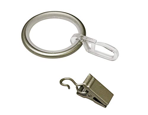 GARDINIA Gardinenringe für Gardinenstangen mit Ø 19 mm, Inklusive Gleiteinlage, Faltenlegehaken und Klammern, Serie Kira, 10 Stück, Metall, Champagner von Gardinia