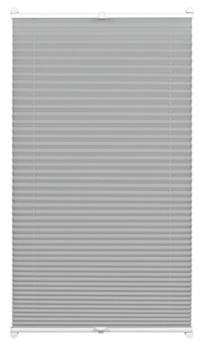 GARDINIA Plissee zum Klemmen, Blickdichtes Faltrollo, Alle Montage-Teile inklusive, EASYFIX Plissee Cara verspannt mit Zwei Bedienschienen, Grau, 80 x 130 cm (BxH) von Gardinia