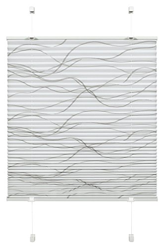 Gardinia 32698 Plissee zum Klemmen, Blickdichtes Faltrollo, Alle Montage-Teile inklusive, EASYFIX Plissee Katy Wave verspannt mit Zwei Bedienschienen, Weiß, 90 x 130 cm (BxH) von Gardinia