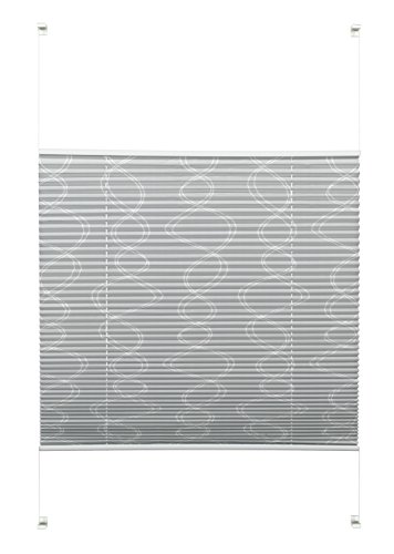 Gardinia Plissee zum Klemmen oder Kleben, Blickdichtes Faltrollo, Alle Montage-Teile inklusive, EASYFIX Plissee Dekor verspannt mit Zwei Bedienschienen, Curl, Grau, 80 x 130 cm (BxH) 33818 von Gardinia