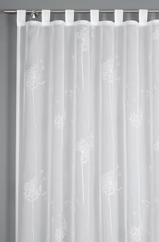 Sehlbach Fertiggardine mit Schlaufen, Voile mit Flockprint Pusteblume, Weiß, 140 x 245 cm Gardinen, Lichtdurchlässig, Einfache Dekoration, Sommerliches Flair, Harmonische Integration von Gardinia