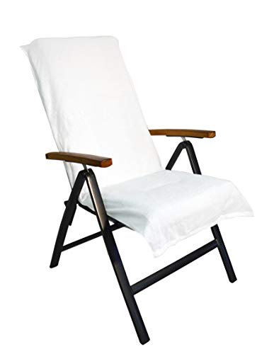 Frottier-Schonbezug für Gartenstuhl, weiß, 100% Baumwolle, ca. 60 x 130 (+20) cm von Gardissimo