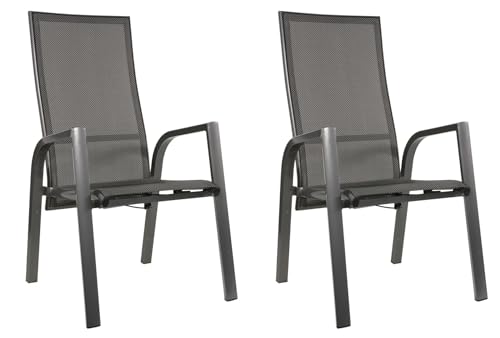 Gardissimo 2 X Hochlehner Gartensessel Bern, Aluminium rostfrei anthrazit, Rückenteil stufenlos verstellbar mit Gasdruckfeder, stapelbar, 120 kg belastbar, vormontiert, Kunststoff Gewebe von Gardissimo