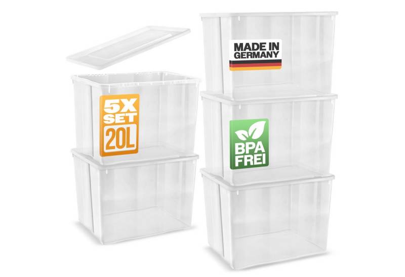 Gardissimo Aufbewahrungsbox 5 er Set mit Deckel 20 Liter Kunststoff Boxen Stapelboxen Plastik (Spar-Set, 5 Boxen + Deckel), stapelbar von Gardissimo