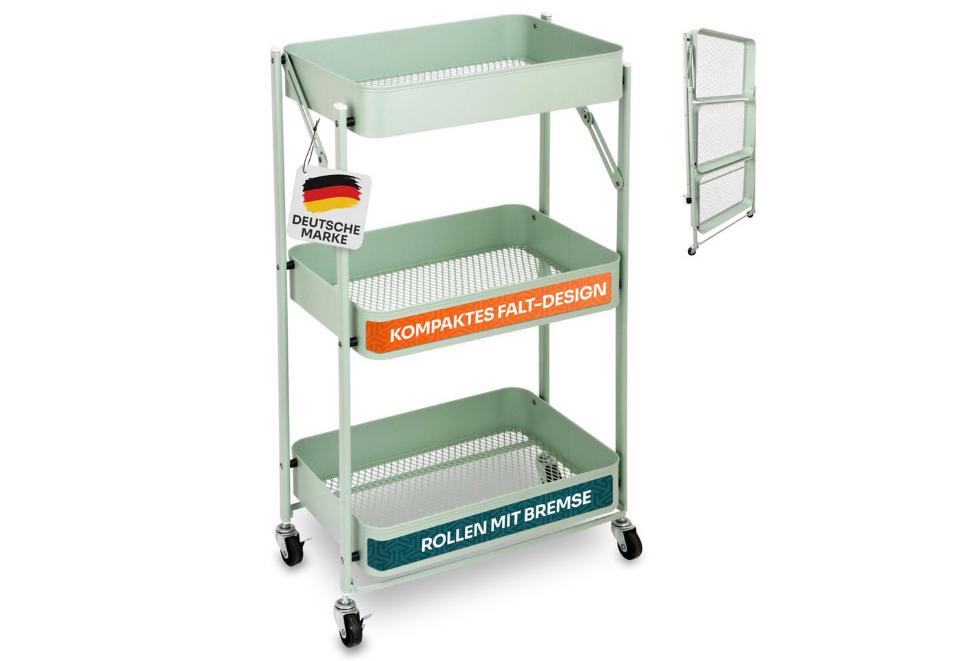 Gardissimo Beistellwagen klappbar mit 4 Rollen aus Metall, (komplett-Set), Rollwagen Küchenwagen Nischenregal Servierwagen von Gardissimo