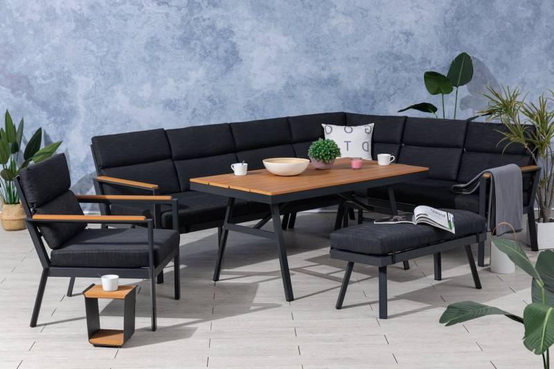 Gardissimo Gartenlounge-Set Nara XL braun rechts / Gartenmöbelset / Nonwood, (Set, 4-tlg., Alu, Ecklounge, Esstisch, Sessel, Bank, inkl. Auflagen), Liegefunktion von Gardissimo
