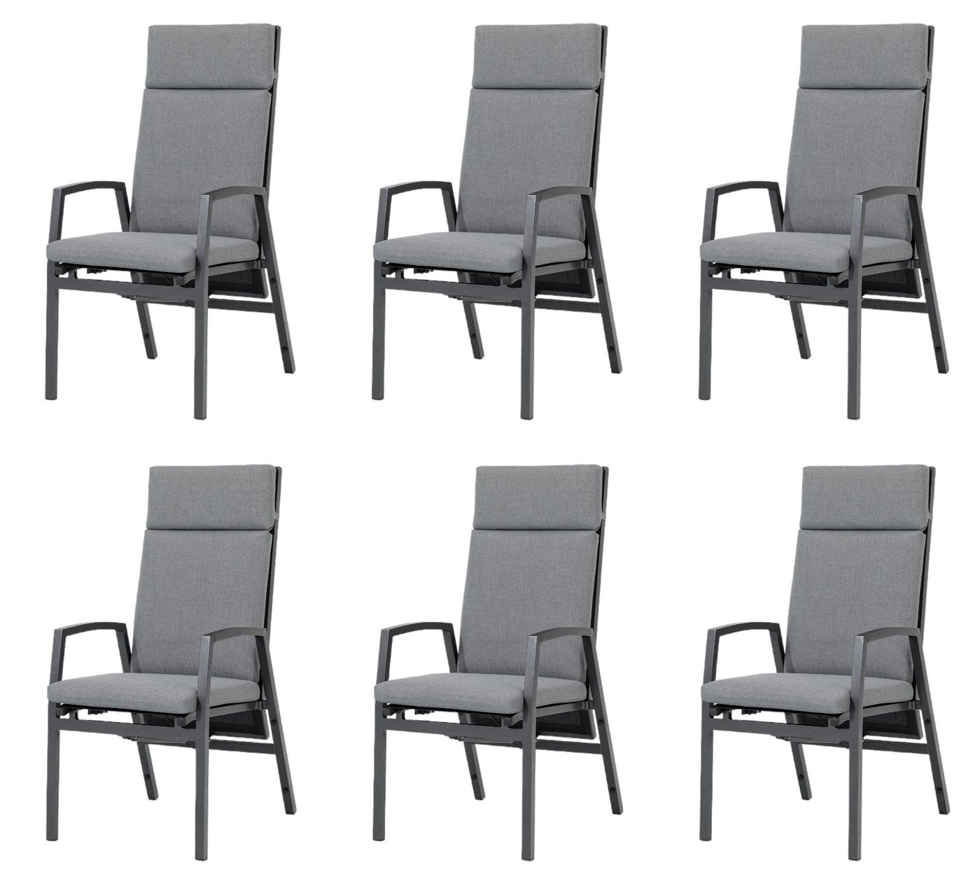 Gardissimo Gartenstuhl 6 er Set Vigo Lounge Stuhl Dining Alu Move Stapelstuhl (Spar-Set), verstellbare Rückenlehne, wetterfest, stapelbar, 120 kg Tragkraft von Gardissimo