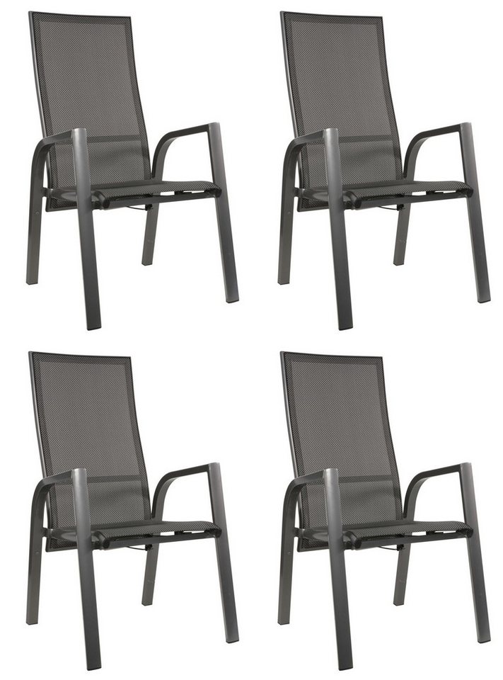 Gardissimo Gartenstuhl Bern Move Stapelstuhl Aluminium mit Textilenem Outdoor-Gewebe (Spar-Set, 4 St), mit stufenlos verstellbarer Rückenlehne / stapelbar / 120 kg Tragkraft von Gardissimo