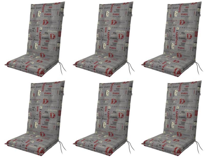 Gardissimo Hochlehnerauflage 6 er Set 1112 Gartenstuhl Auflagen Kissen Polster Hochlehner grau, (Spar-Set, 6 St., 6 Auflagen), für Hochlehner-Stühle UV-beständig inkl. Bindebänder und Haltebänder von Gardissimo