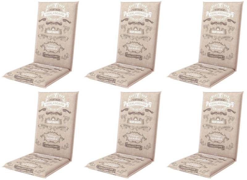 Gardissimo Hochlehnerauflage 6 er Set 6605 Gartenstuhl Auflagen Kissen Polster Hochlehner natur, (Spar-Set, 6 St., 6 Auflagen), für Hochlehner-Stühle UV-beständig inkl. Bindebänder und Haltebänder von Gardissimo