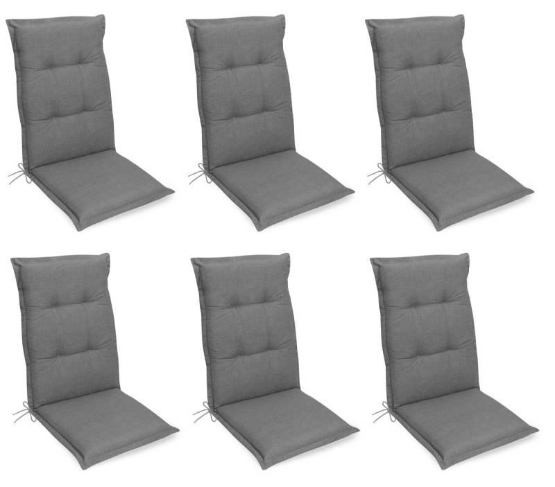 Gardissimo Hochlehnerauflage Premium grau 6 er Set Gartenstuhl Auflagen Kissen Polster Hochlehner, (Spar-Set, 6 St., 6 Auflagen), für Hochlehner-Stühle UV-beständig inkl. Bindebänder und Haltebänder von Gardissimo
