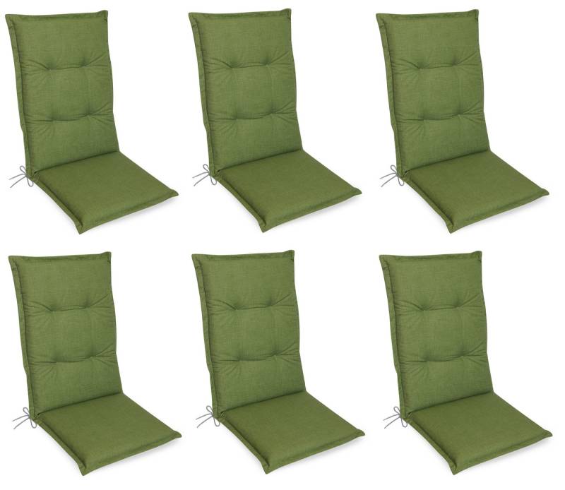 Gardissimo Hochlehnerauflage Premium grün 6 er Set Gartenstuhl Auflagen Kissen Polster Hochlehner, (Spar-Set, 6 St., 6 Auflagen), für Hochlehner-Stühle UV-beständig inkl. Bindebänder und Haltebänder von Gardissimo