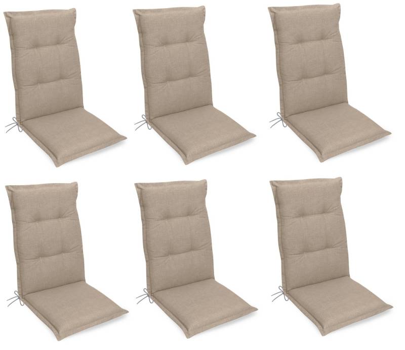 Gardissimo Hochlehnerauflage Premium natur 6 er Set Gartenstuhl Auflagen Kissen Polster Hochlehner, (Spar-Set, 6 St., 6 Auflagen), für Hochlehner-Stühle UV-beständig inkl. Bindebänder und Haltebänder von Gardissimo