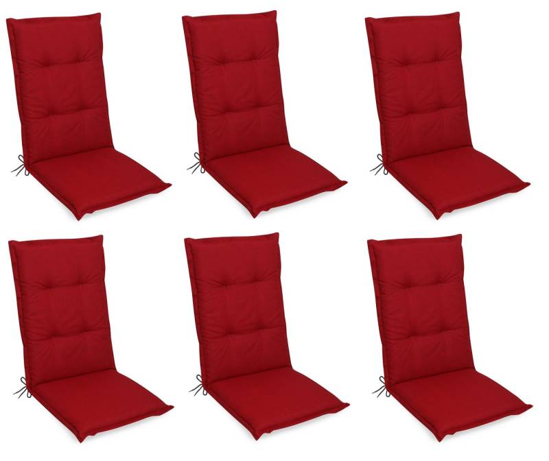 Gardissimo Hochlehnerauflage Premium rot 6 er Set Gartenstuhl Auflagen Kissen Polster Hochlehner, (Spar-Set, 6 St., für Hochlehner-Stühle UV-beständig inkl. Bindebänder und Haltebänder), UV-beständig inkl. Haltebänder und Bindebänder für Hochlehner-Stühle von Gardissimo