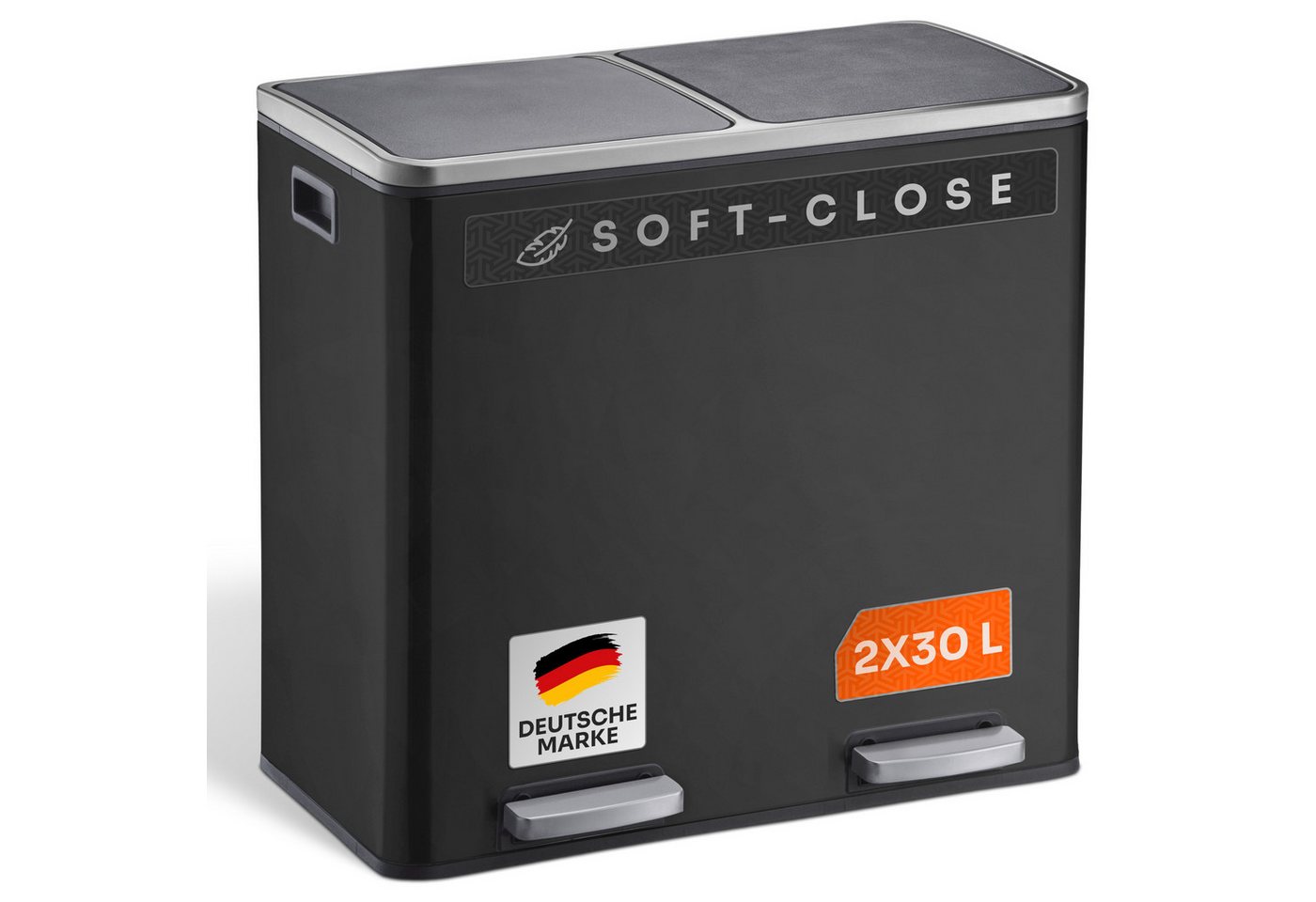 Gardissimo Mülleimer Duo Abfalleimer Treteimer Matty 2 x 30 Liter = 60 Liter matt schwarz, mit Soft-Close Deckel und zwei herausnehmbaren Inneneimern von Gardissimo
