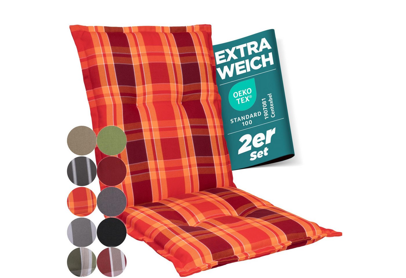 Gardisun Auflagekissen Gartenstuhlauflagen Polyacryl 8cm Dick, (2 St., 1 er Set), extra dicke Polsterung von Gardisun
