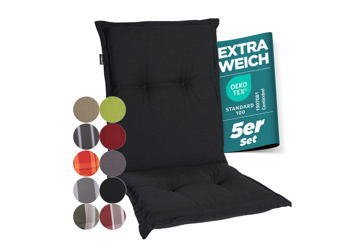 Gardisun Auflagekissen Gartenstuhlauflagen Polyacryl 8cm Dick, (5 St., 1 er Set), extra dicke Polsterung von Gardisun