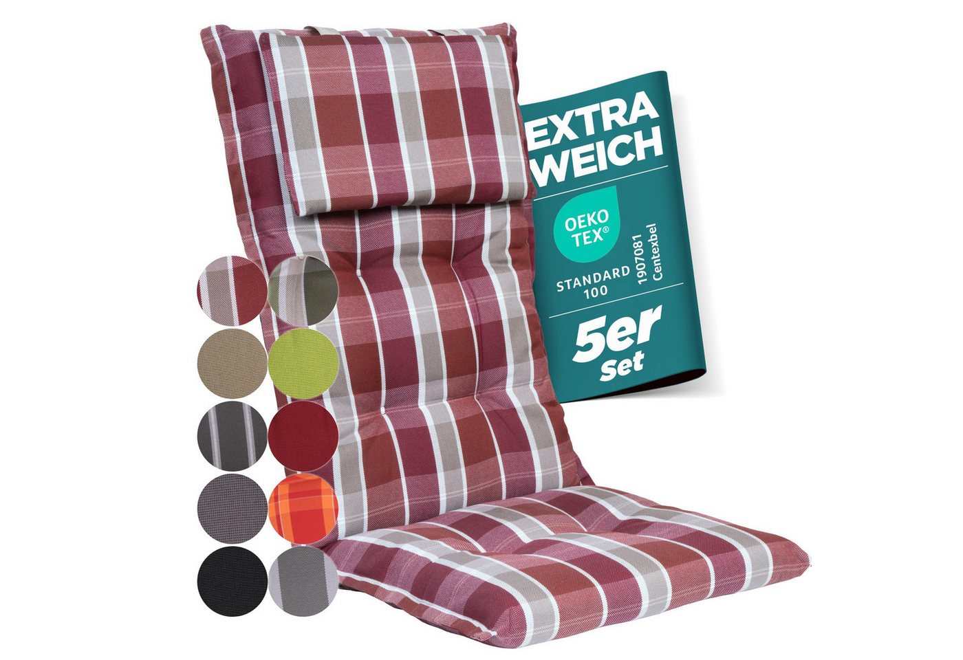 Gardisun Auflagekissen Gartenstuhlauflagen Polyacryl 8cm Dick, (5 St., 1 er Set), extra dicke Polsterung von Gardisun