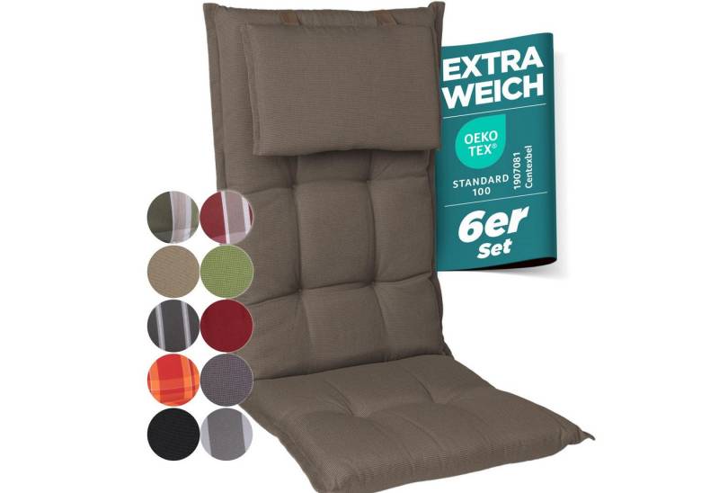 Gardisun Auflagekissen Gartenstuhlauflagen Polyacryl 8cm Dick, (6 St., 1 er Set), extra dicke Polsterung von Gardisun