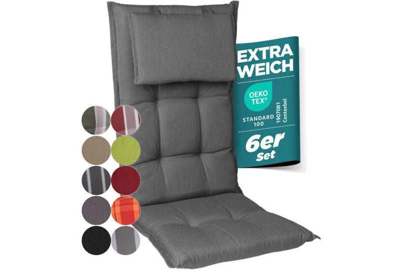Gardisun Auflagekissen Gartenstuhlauflagen Polyacryl 8cm Dick, (6 St., 1 er Set), extra dicke Polsterung von Gardisun