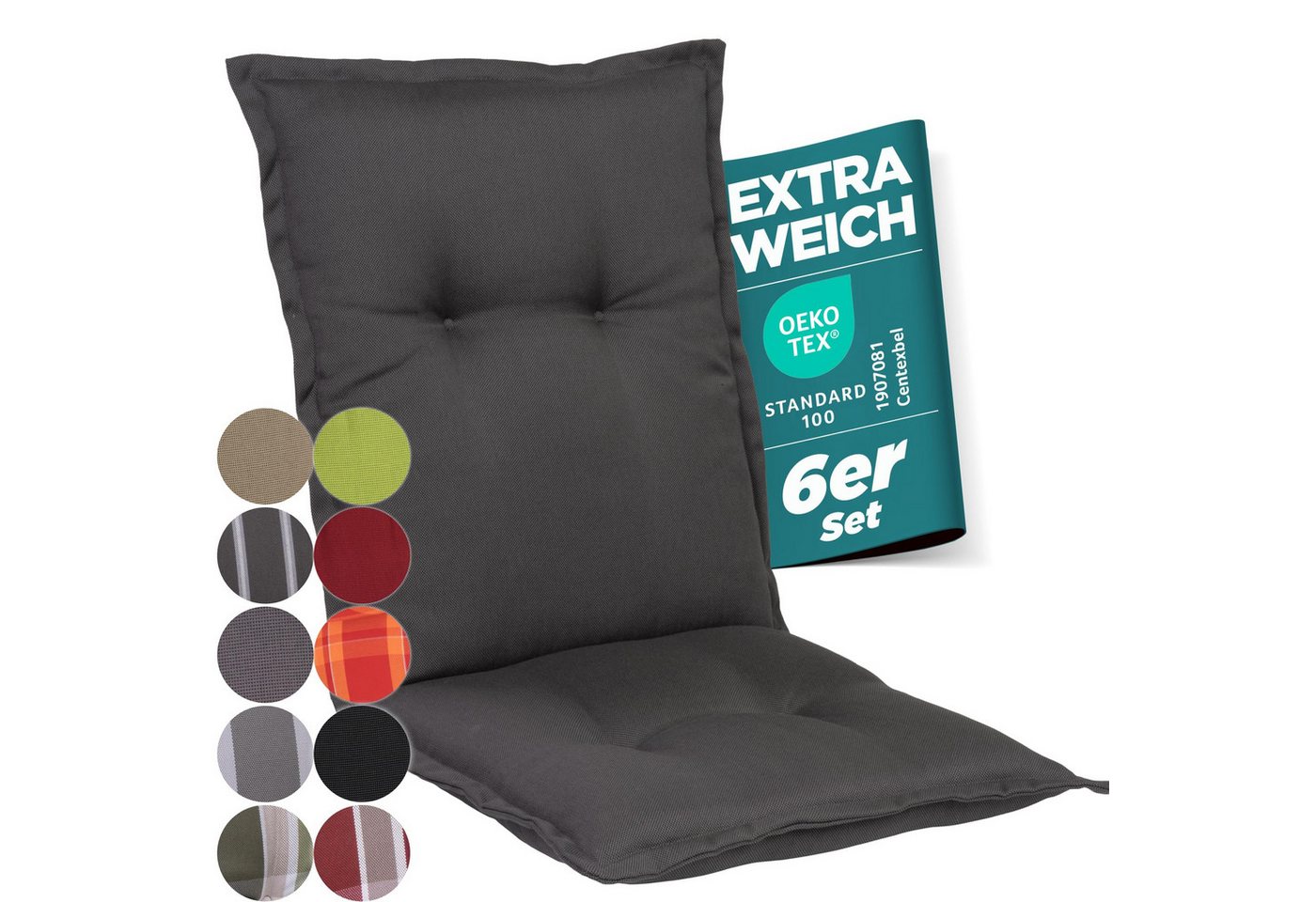 Gardisun Auflagekissen Gartenstuhlauflagen Polyacryl 8cm Dick, (6 St., 1 er Set), extra dicke Polsterung von Gardisun