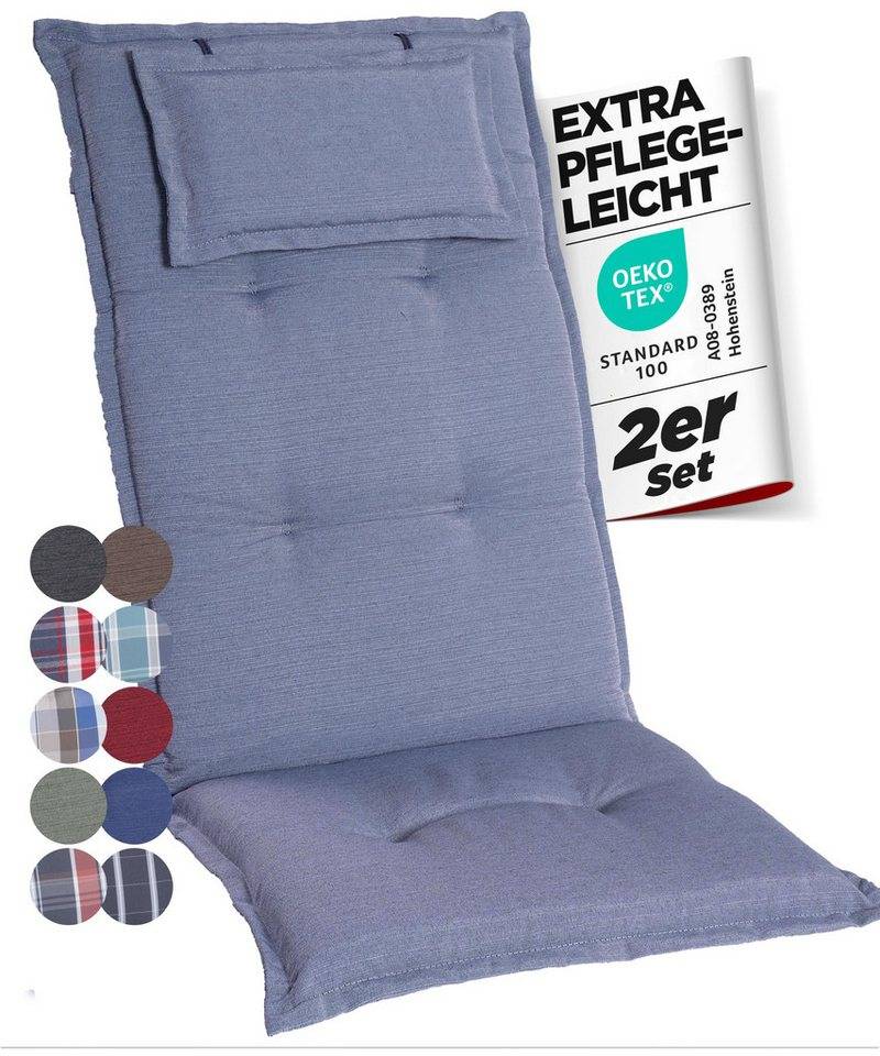 Gardisun Auflagekissen Gartenstuhlauflagen Polyester 6cm Dick, (2 St., 1 er Set), integriertes Kopfpolster von Gardisun