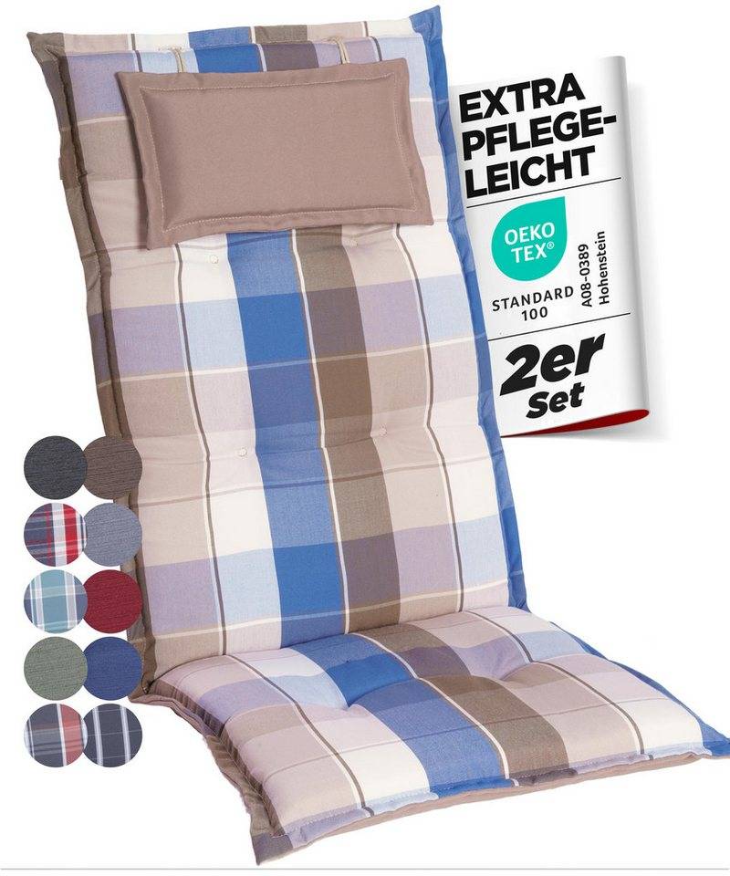 Gardisun Auflagekissen Gartenstuhlauflagen Polyester 6cm Dick, (2 St., 1 er Set), integriertes Kopfpolster von Gardisun