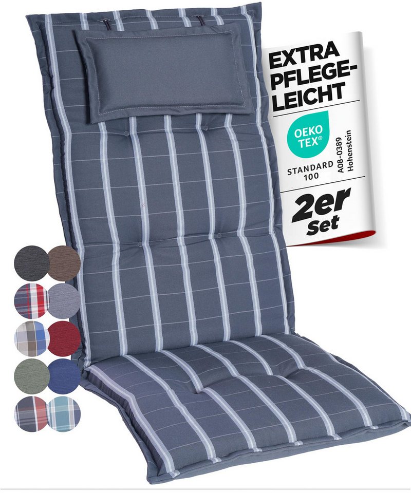 Gardisun Auflagekissen Gartenstuhlauflagen Polyester 6cm Dick, (2 St., 1 er Set), integriertes Kopfpolster von Gardisun